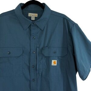 Carhartt Men's XL Work Shirt Blue Short Sleeve Button Up Ripstop Utility Pockets